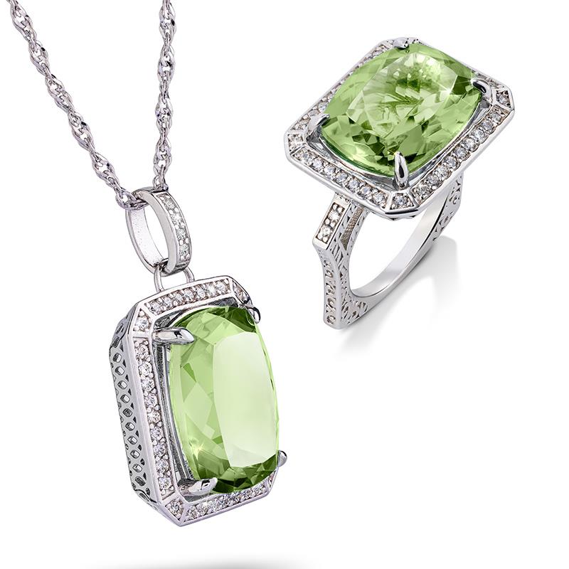 Rainbow Collection Prasiolite Pendant, Chain & Ring